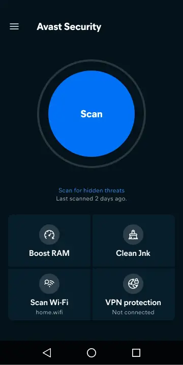 Avast Security app main interface screen.